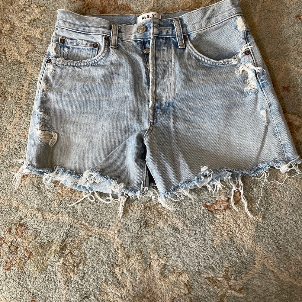 Agolde Women's Frayed Light Blue Jean Shorts